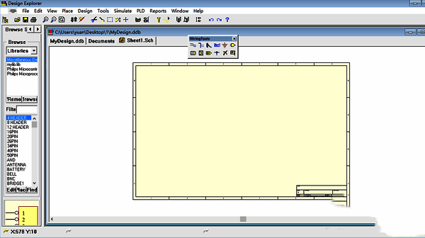 原理图绘制界面示意图，展示初始空白绘图区域