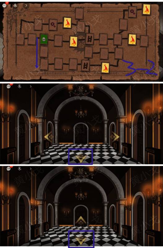 玩家站在一个岔路口，前方是向上的楼梯