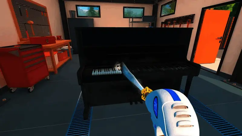 玩家角色操作高压水枪清理街道，水流特效逼真细致