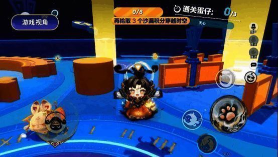 喜宝儿角色形象，双丸子头配红色头饰，笑容甜美，充满节日氛围