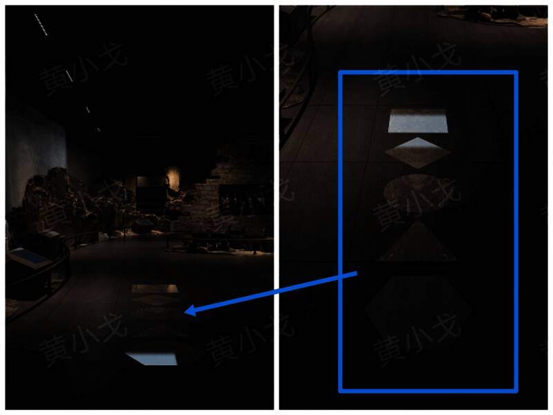 地面上五块砖块排列示意图，依次为正方形、菱形、圆形、三角形、六边形