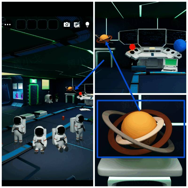 星球模型特写，清晰展示圆环大小与颜色排列顺序