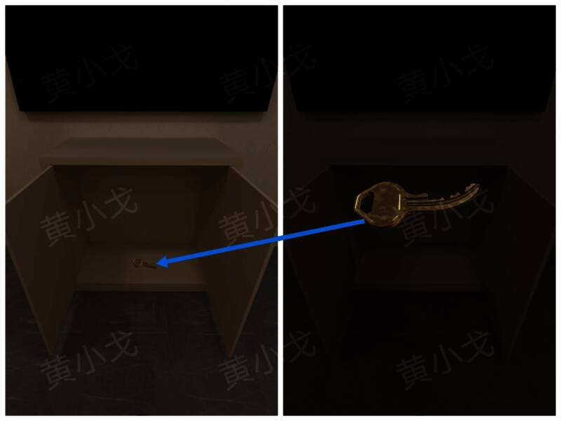 柜子打开瞬间展示，钥匙位置清晰可见