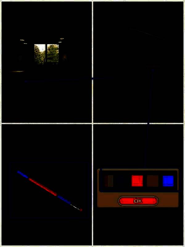 跳箱密码锁特写，显示紫色、橙色、黄色、蓝色四个转盘位置