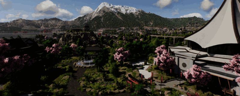 《侏罗纪世界：进化3》游戏画面展示，玩家正在建造恐龙栖息地，背景可见多种恐龙在园区内自由活动