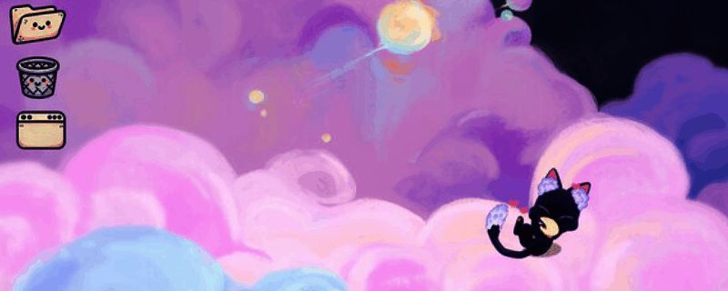 游戏主界面展示，画面中央是魔女灵娜与猫咪毕璞在魔法小屋中互动的温馨场景