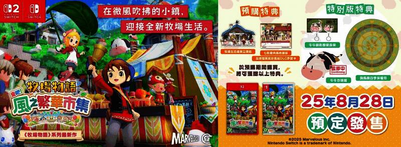 《牧场物语 来吧!风之繁华市集》玩家经营牧场并与村民互动的画面