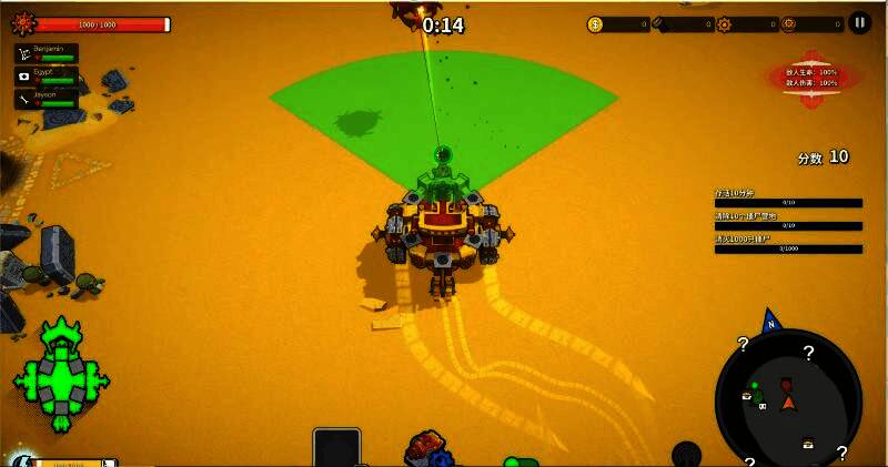 游戏中炮塔全自动攻击场景，子弹横飞，僵尸被击退的瞬间