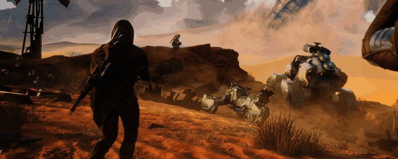 沙丘觉醒游戏中角色站在沙漠中使用采水装置，周围环境干涸但设备下方不断涌出水源