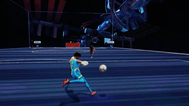 游戏中球员高速对抗画面，展现激烈攻防转换瞬间