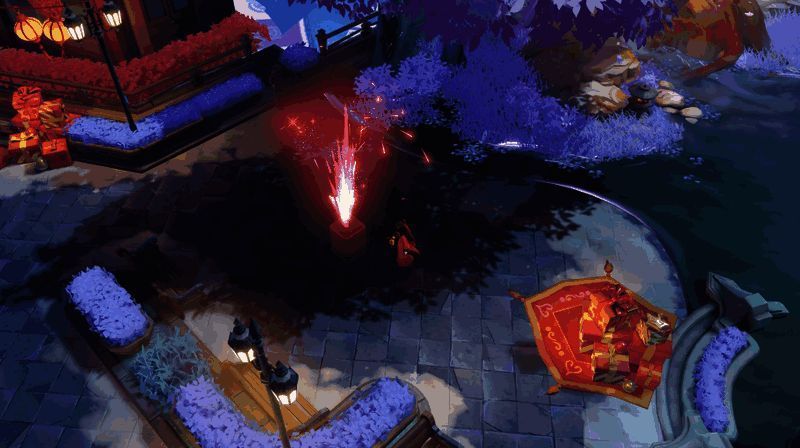 两名玩家在烟花下合影留念的温馨场景