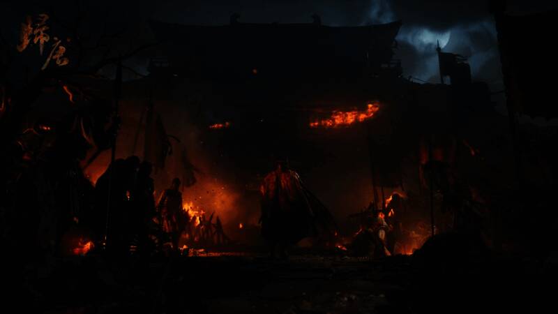 游戏场景概念图，展现荒凉戈壁中的旅人剪影