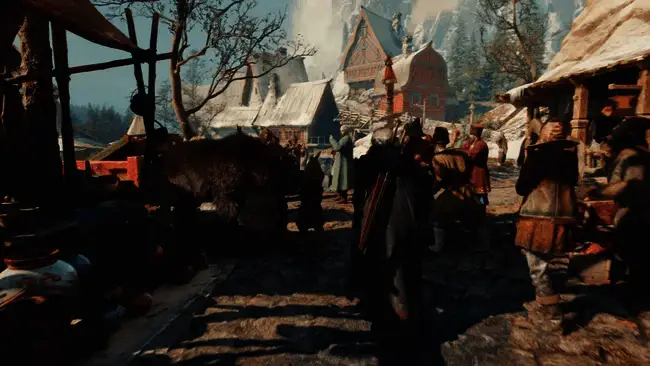 《巫师4》Valdrest小镇细节展示，街道繁忙，建筑风格写实