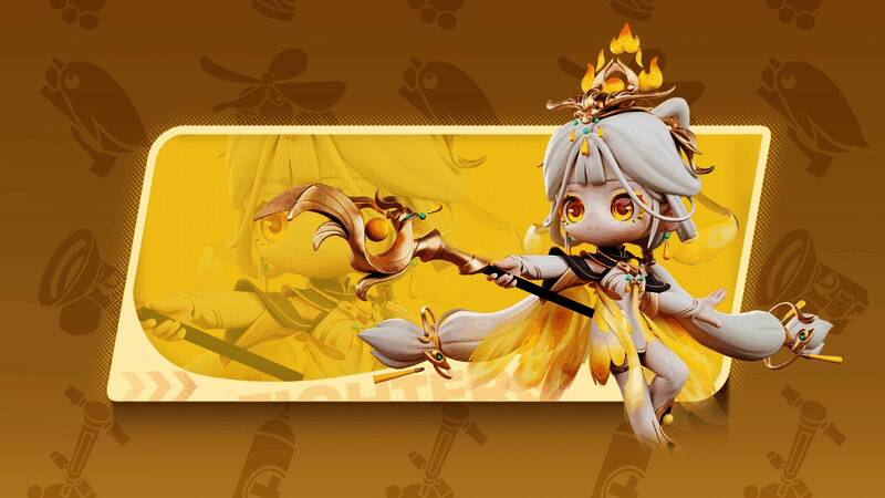 羲和角色展示，身穿红金色战甲，手中环绕炽热火焰