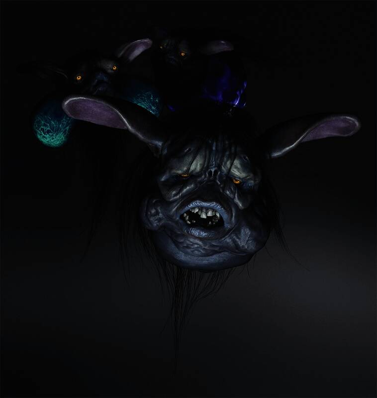 幻魔首灯漂浮在空中，散发青白光芒，周围环境阴森诡异