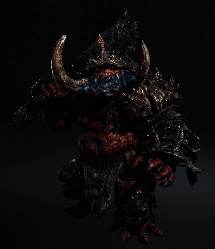 幻魔大唾拉挥舞巨刃，身形庞大如山