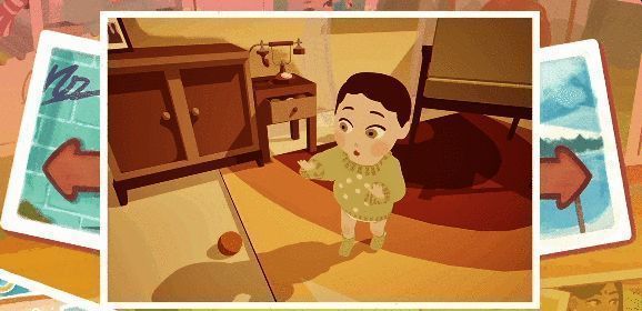 拼图式解谜界面，玩家将不同时间点的照片按顺序排列