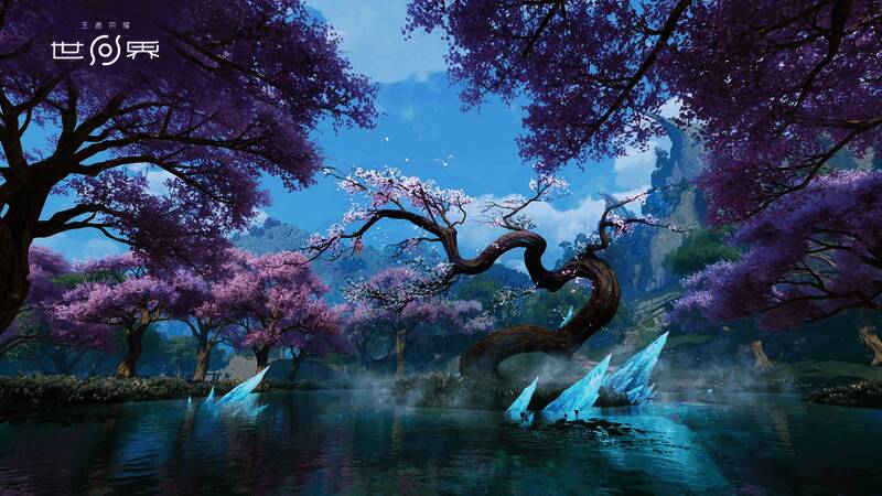 游戏地标建筑展示，高耸的塔楼与独特的地形构成标志性景观