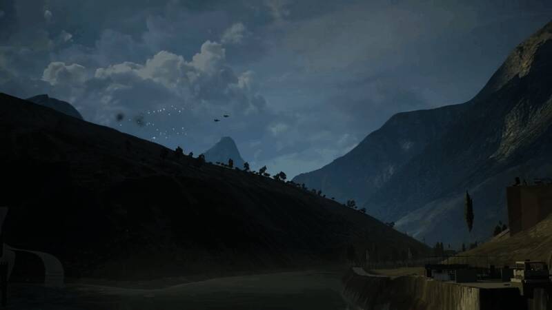 角色在废墟中穿行，展现高度写实的战场环境