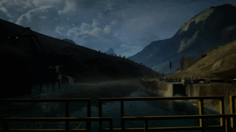 夜间战斗场景，展现动态光影与天气系统