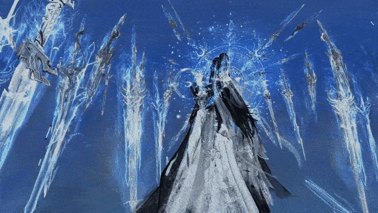 羽翼展开动态展示，剑光流转，气势非凡