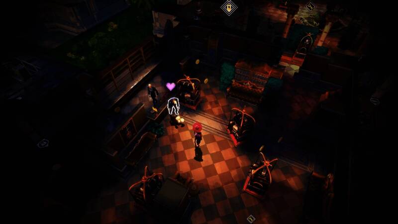 The Cafe Shootout场景中，两名角色手持武器进行激烈交火，周围散落着破碎桌椅