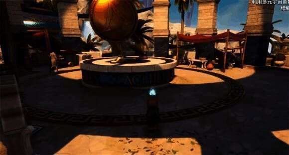 角色正对黄金斯巴达雕像的脚后跟发起撞击