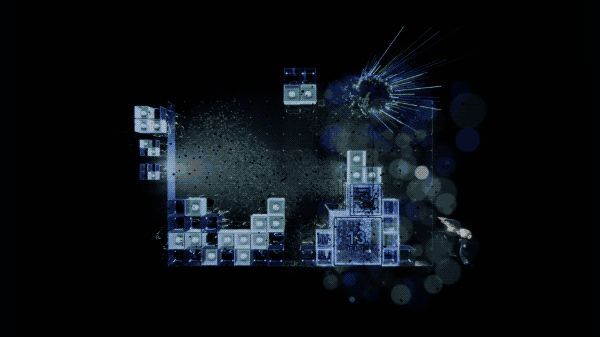 游戏内Burst机制演示画面，屏幕中央堆积大量方块等待爆发