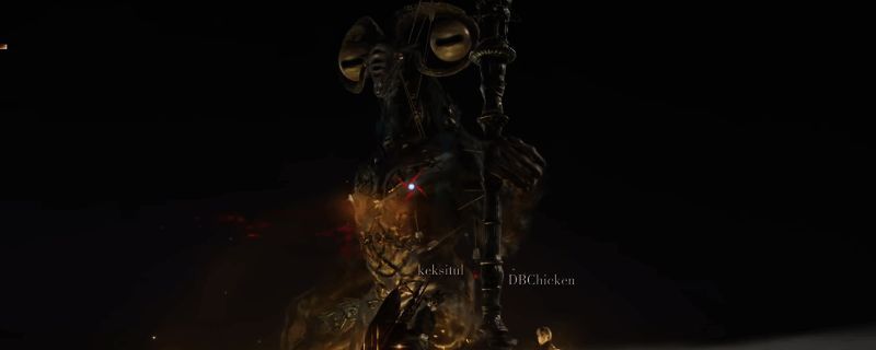 艾尔登法环黑夜君临夜王BOSS战斗场景，山羊人形态的利普拉释放黑暗能量