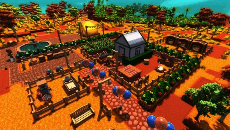 金垦小镇游戏画面，展示热带桉树林与沙漠环境中建造城镇的场景