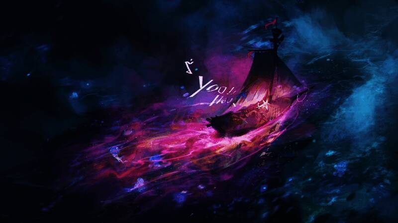 主角站在甲板上眺望远方，身后是形态各异的伙伴，背景是波澜壮阔的海洋