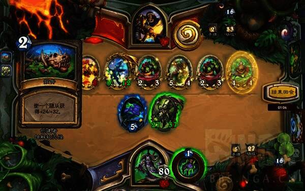 炉石传说对战画面，展示恶魔猎手使用破片炮塔进行攻击