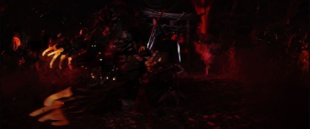 游戏角色在战斗中瞬间切换战斗风格，武士挥刀斩击与忍者投掷手里剑交替进行