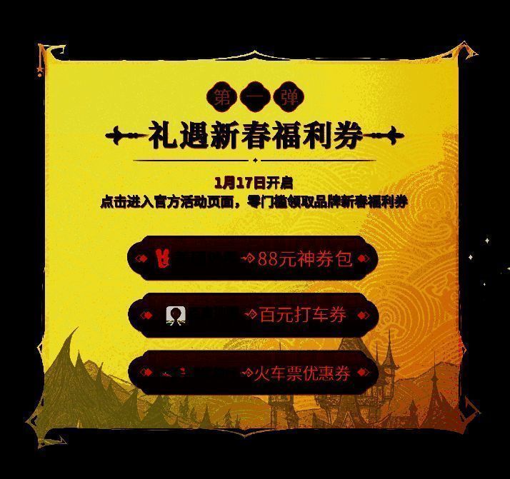 福利券领取界面展示图，显示各品牌图标及对应优惠内容