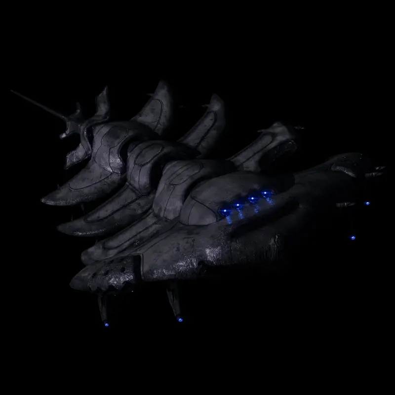 利维坦展开攻击姿态，舰炮对准目标区域，背景是战火纷飞的战场