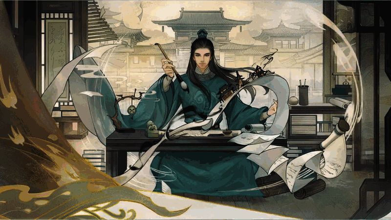 游戏界面展示三国联动角色与任务设定，界面风格古风浓郁