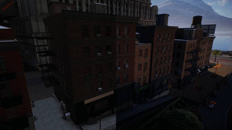 游戏画面展示滑板手在阳光下完成高难度动作的瞬间，场景细节丰富