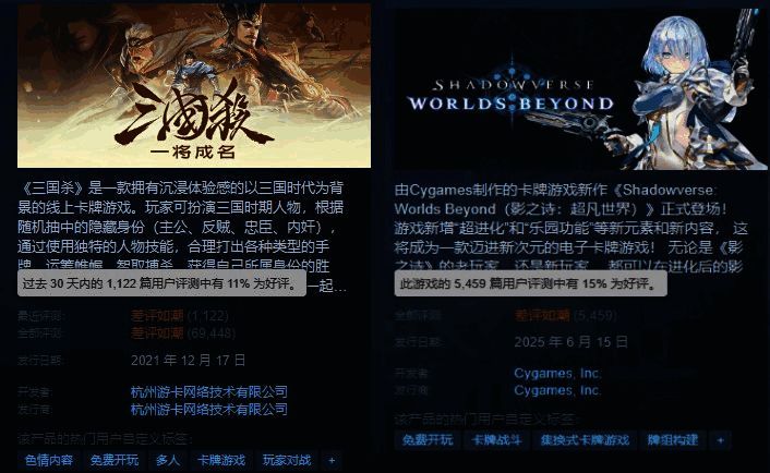 玩家社区截图，显示Steam商店页面下的大量差评评论