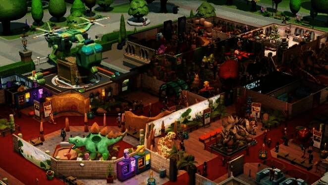 游戏内场景截图，展示不同类型的展览区域和互动设施