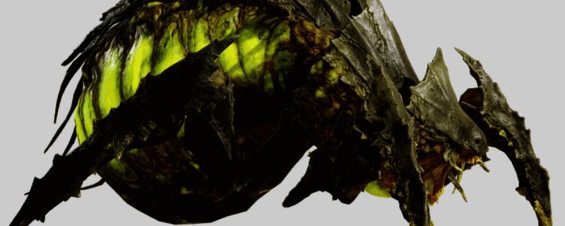 胆汁喷涌虫战斗场景，虫体立起准备发射酸液炮弹，背景中有爆炸特效