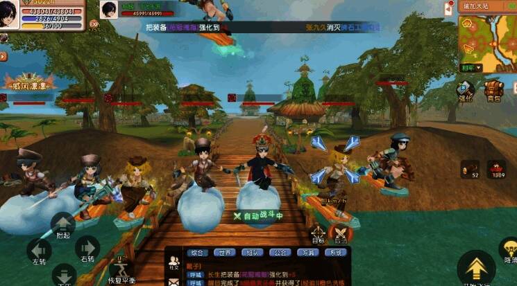 游戏整体画面展示，多个职业角色共同作战的宏大场景