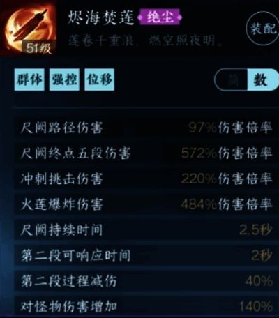 烬海焚莲技能图标与属性面板展示