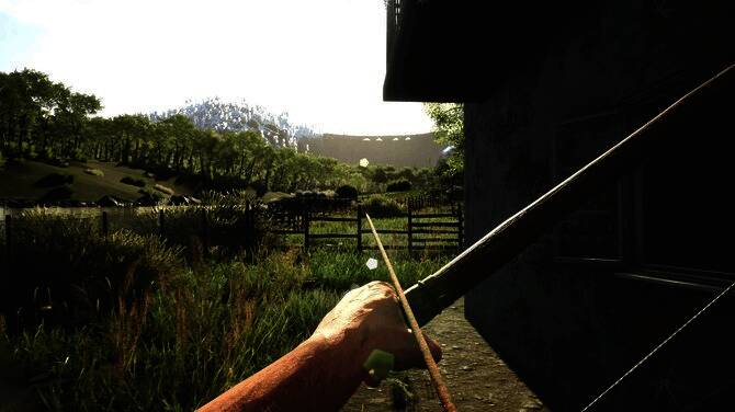 游戏中玩家角色在废墟中探索的画面，光影效果逼真