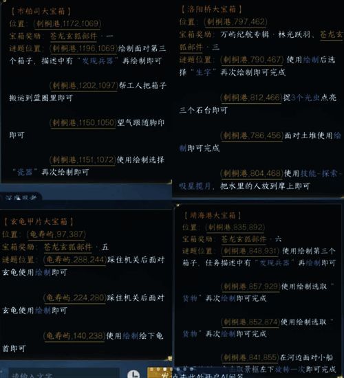 地图截图标注四个主要宝箱位置，标记清晰便于查找