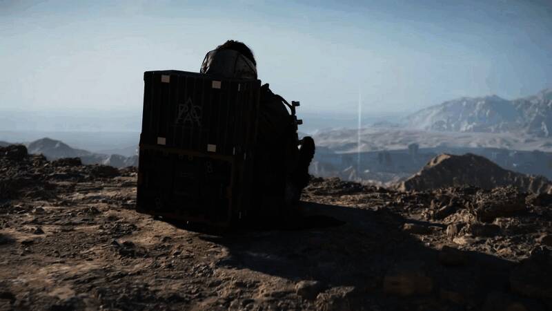 《死亡搁浅2》游戏场景截图，主角穿越废墟地带，周围环境阴沉压抑