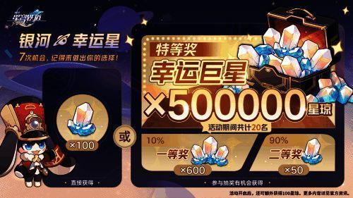 活动界面截图，展示抽奖规则与奖励详情，界面中央为‘银河幸运星’主题LOGO