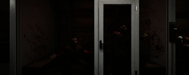 《边境丧尸检察官》游戏实机画面，展示末日边境检查站场景，昏暗灯光下角色持枪戒备，背景可见破败建筑和模糊的丧尸身影