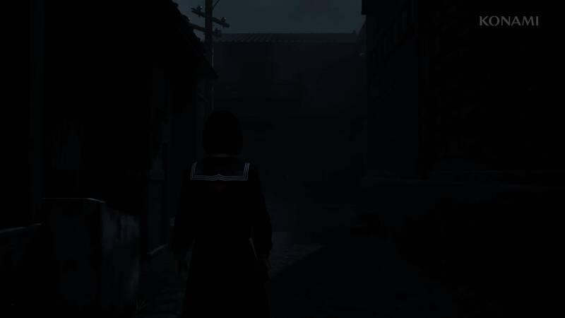 《寂静岭f》游戏场景截图，昏暗街道充满诡异氛围