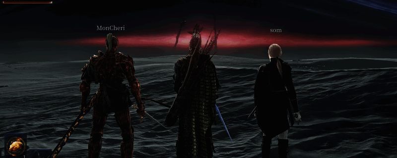 游戏中角色组合实战画面，三人协同作战，技能特效绚丽