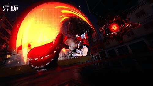 《异环》活动现场布置概念图，展台灯光炫酷，吸引观众驻足